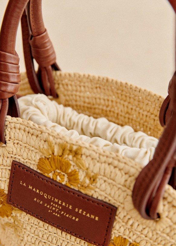 Justine Mini Basket - Raffia Heart Embroidery - Raffia - Sézane