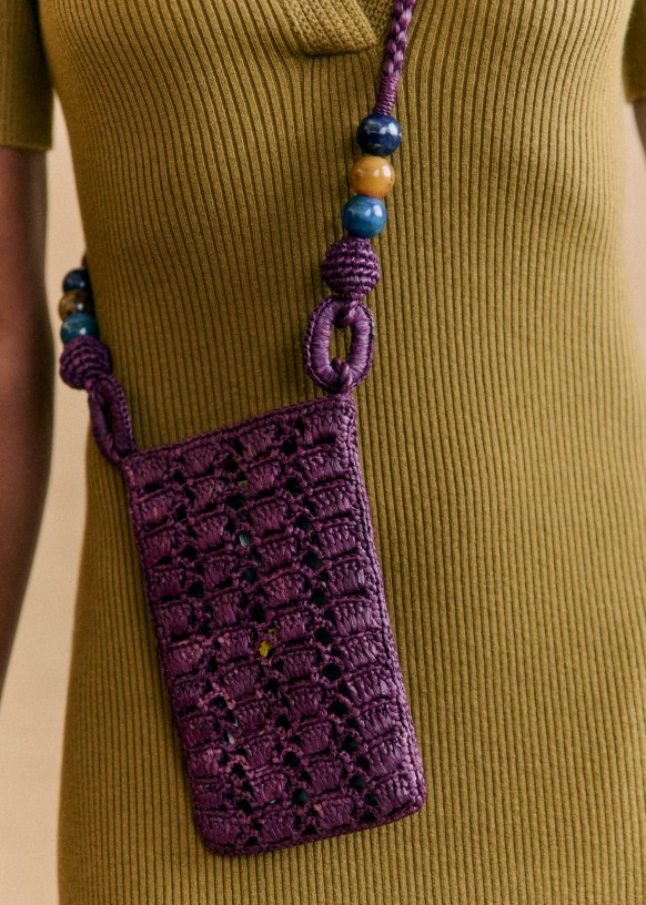 Tasha Crossbody Pouch - Aubergine Raffia - Raffia - Sézane