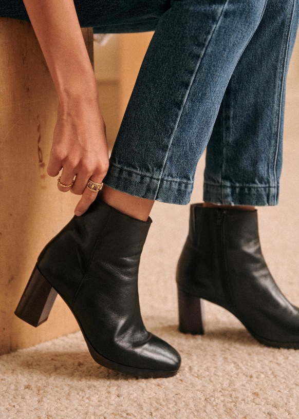 Bottines High Lexie - Noir Lisse - Cuir lisse caprin - Sézane