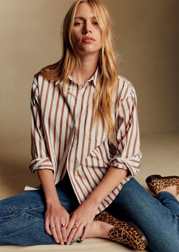 専用ページSEZANE ストライプ ボタン付き Tシャツ XS Tomboy Shirt - Pink / White Maxi Check - Linen - Sézane
