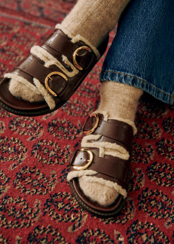 人気定番の low Lenny mules Sézane - leather Bovine - Black Smooth - 小物