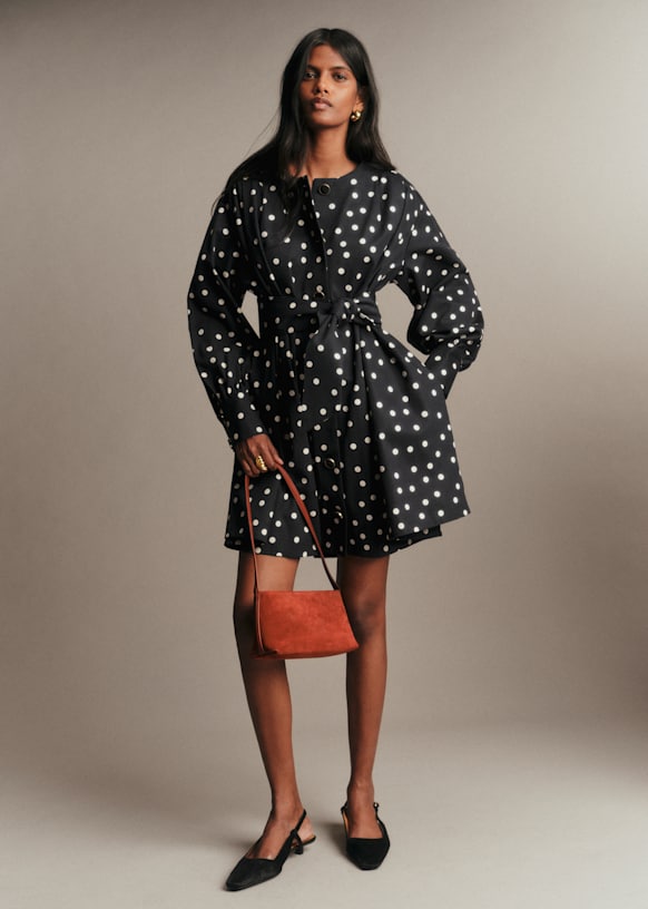 Leonella Dress - Cream Polka Dots on Black - Organic cotton - organic textile