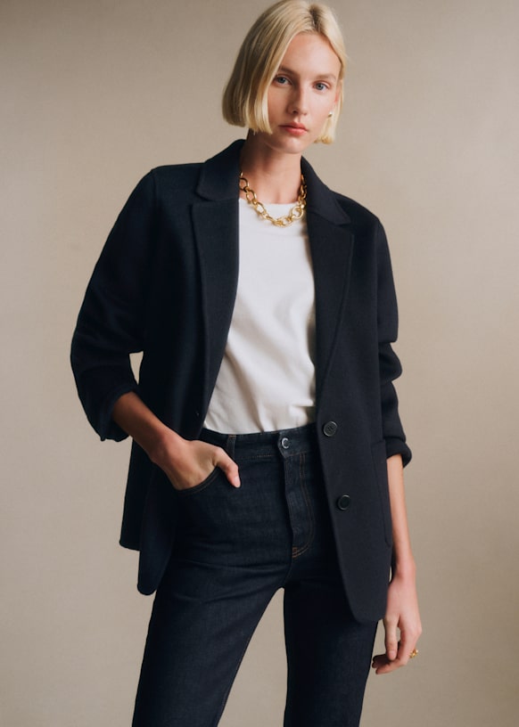 SEZANE ネイビージャケット Romane Jacket - Navy Blue - Viscose ECOVERO™ LENZING™ - Sézane