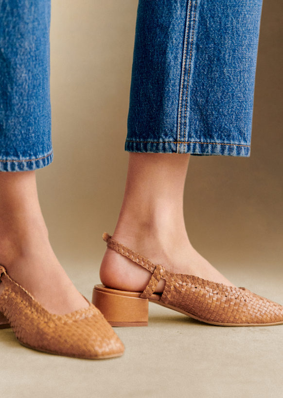 Noemie Heeled Pumps - Natural Heritage Braided Leather - Vegetable