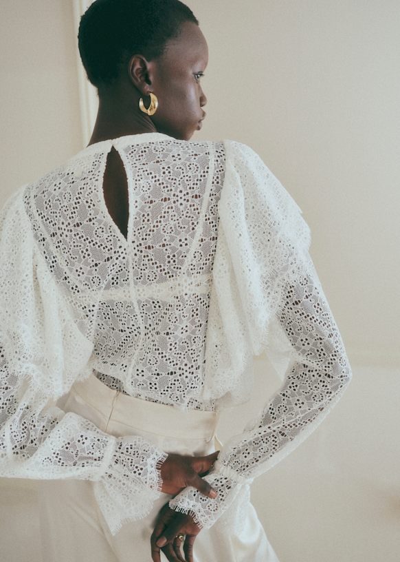 Mariam ブラウス - ファインエクリュレース - リサイクルポリエステル