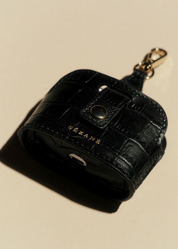 Victor AirPods rings - Black Crocodile Print - Bovine leather - Sézane