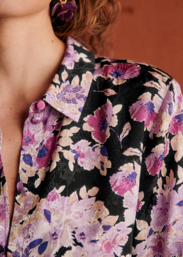 Mixed Print Floral Button Down Shirt, silk
