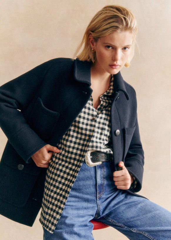 Paolo Coat - Khaki check - Wool - Sézane