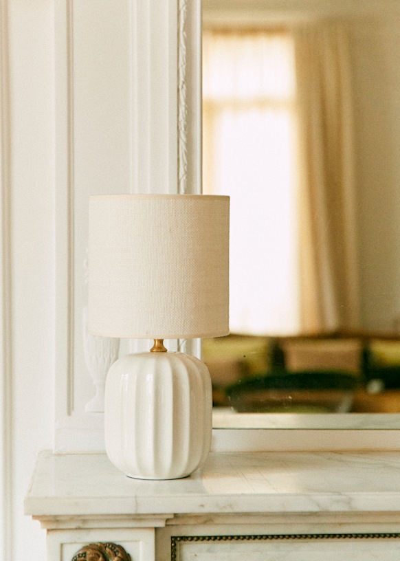 Small Traviata Table Lamp - Ecru - Dolce Lamp Shade - Ecru Burlap