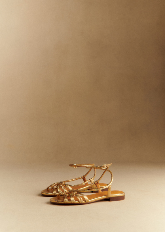 Sezane ブラウン ストラップサンダル 37 フランス発☆セザンヌ ストラップ 本革レザー フラット サンダル