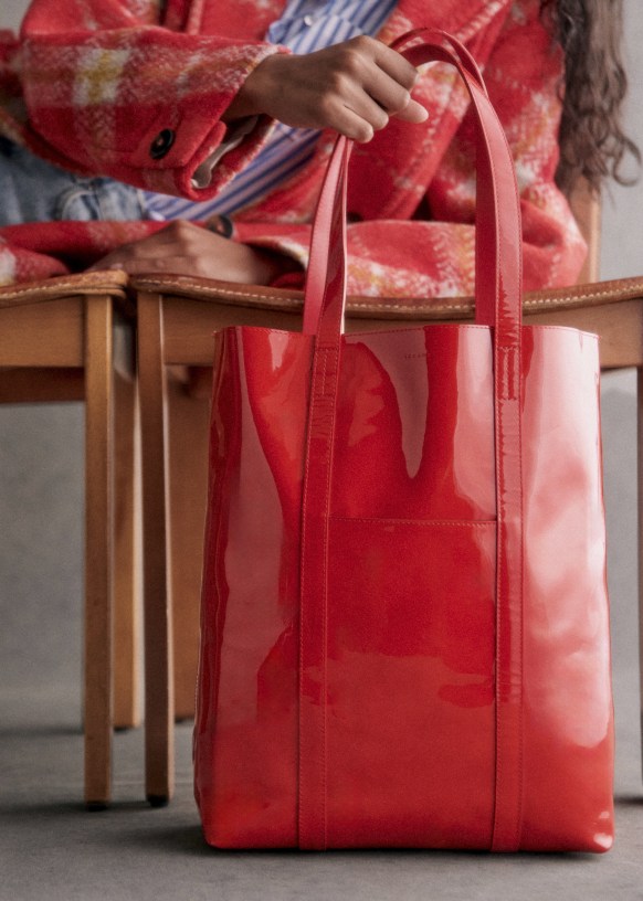 The Tote Patent Mahogany Bovine leather Sezane