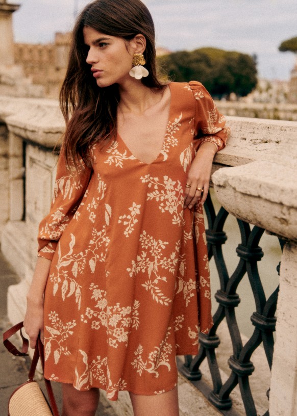 Shauna Dress Helena Fushia All Over Viscose Sezane
