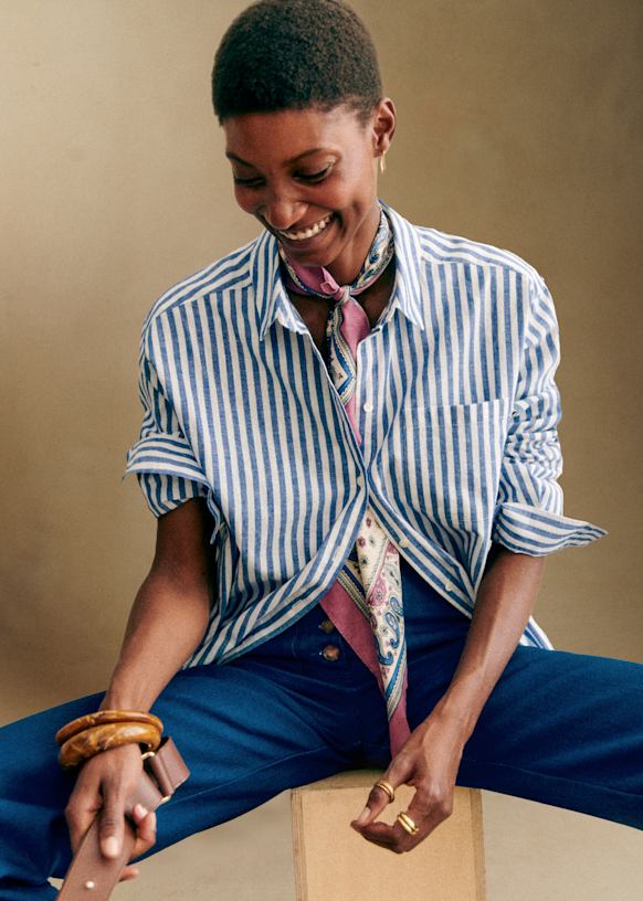 Sezane Max shirt セザンヌのMax コットンシャツ 36 L Max Shirt - Striped blue - Sézane