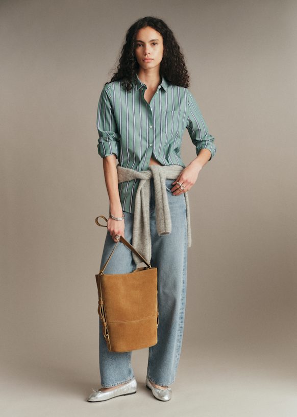 Tomboy Shirt - Ecru Green Stripes - Cotton - Sézane