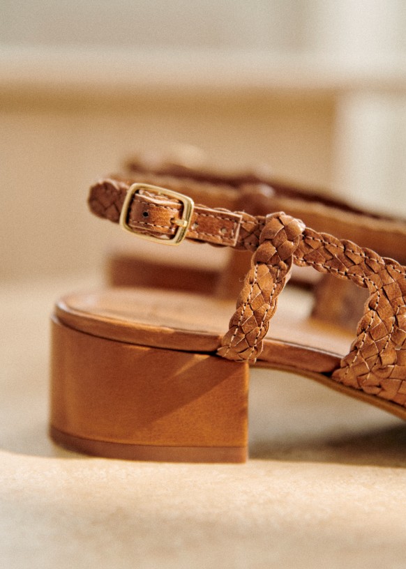 beige hand-braided leather strap