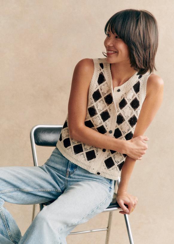 Ron Top - Ecru / Blue - Organic Cotton - Sézane