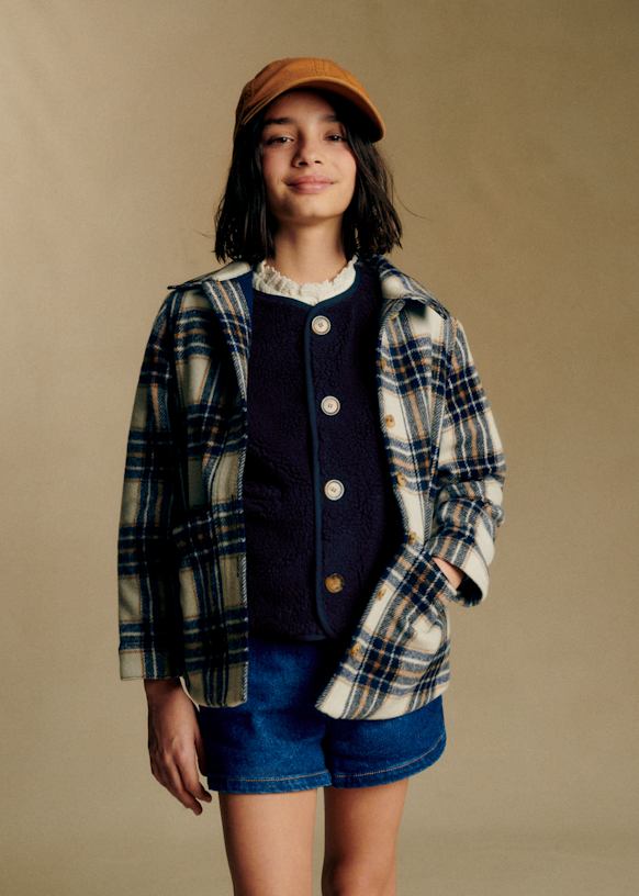 Willy Jacket - Ecru / Navy Check - GRS certified recycled wool