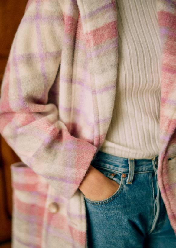 セザンヌ◆SEZANE◆Viktor ウールロングコート レッドチェック Viktor Coat - Red check - Wool - Sézane