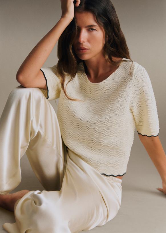 THIANE Sweater - Ecru / Black - Viscose ECOVERO™ LENZING™ - Sézane