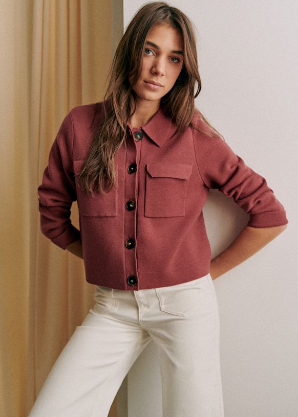 Betty Cardigan - Olive Green - Merino Wool - Sézane