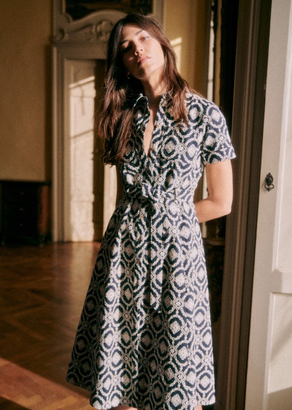 Robe Adele Fond Ecru Broderie Creme Coton Biologique Sezane