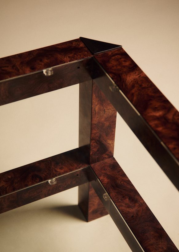Table basse vintage carrée double plateau in glass
