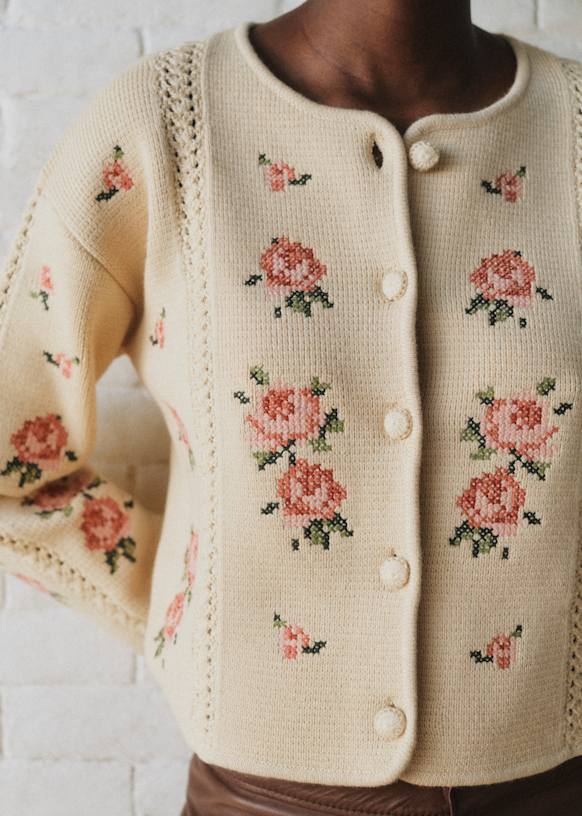 Caroline カーディガン - Sézane x Sea NY - クリーム 刺繍 - メリノ