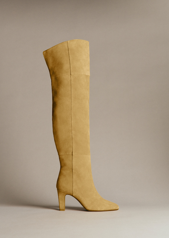Dolores High Thigh Boots - Flax Yellow - Split cowhide leather