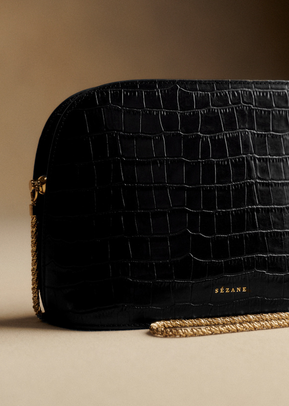 Victor Bag - Black Crocodile Print - Vegetable tanned, crocodile
