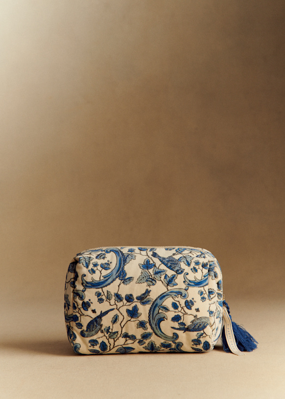 マリンブルーパイソンポーチ【made in italy】 Toiletry Bag - Sézane x Antoinette Poisson - Blue Diamond Print