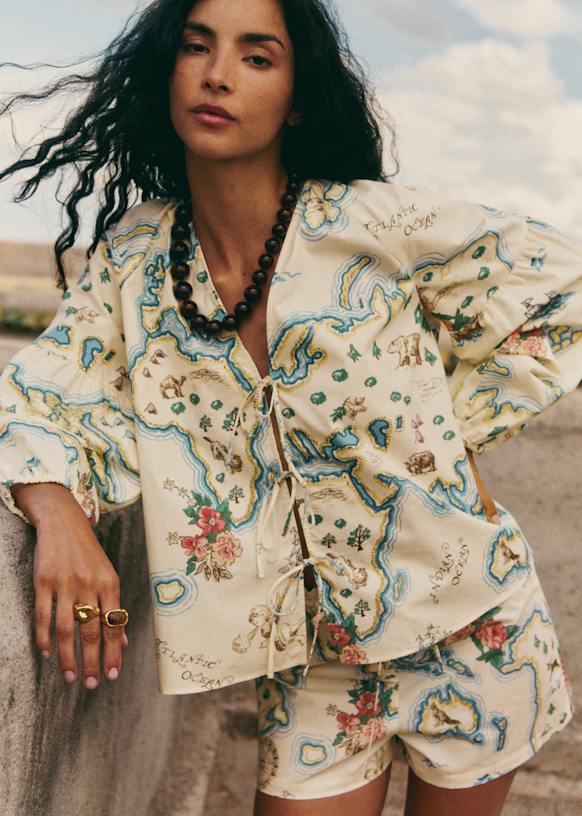 Sézane ERINA ドレス　XSサイズ　オーガニックコットン　セザンヌ　黒 NERINA Shirt- Sézane x Inoui Editions - World Maps Print - Organic
