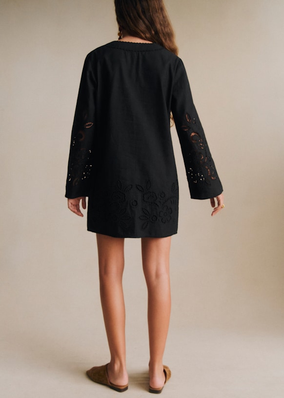 Isla Dress - Black Embroidery - Organic Cotton - Szane