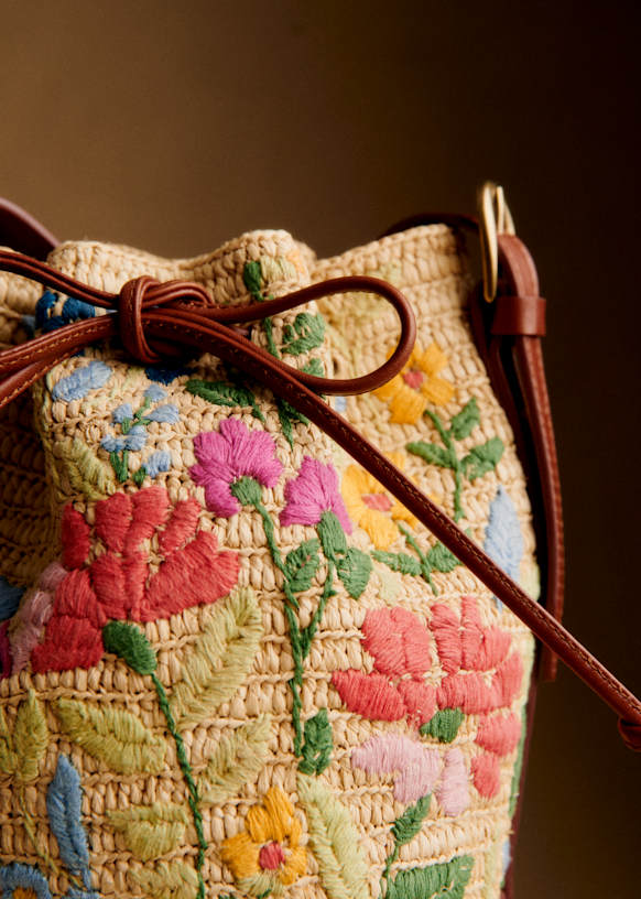 Mini Farrow Raphia Bag - Multicolour Embroidered Flowers