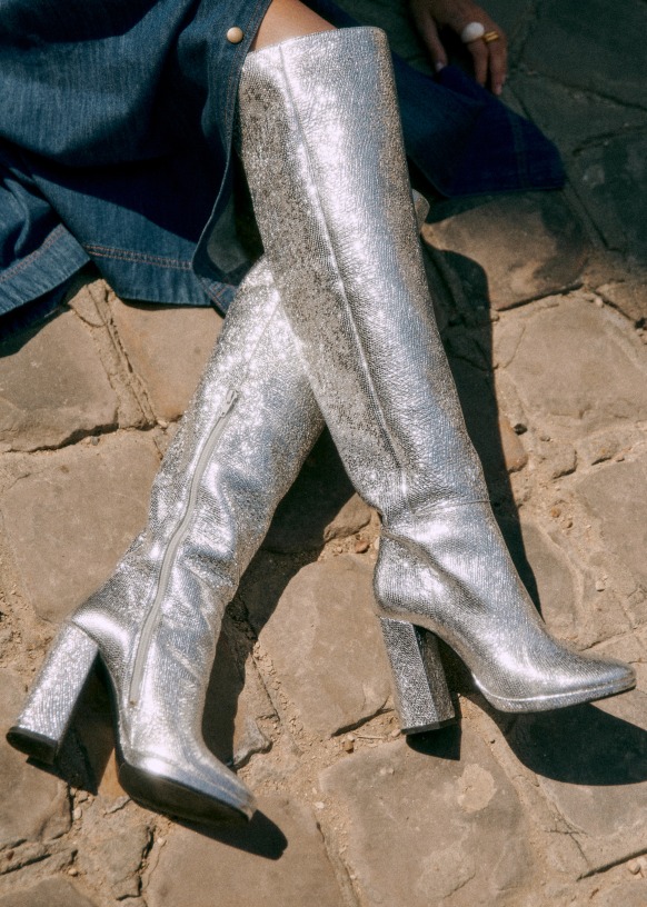 Apolline Thigh High Boots Silver Sezane