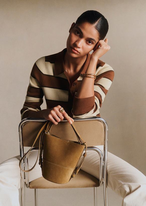 Mini Gary Bucket - Taupe - Split cowhide leather - Sézane