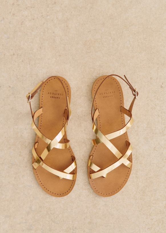 Adeline Low Sandals - Mirrored Gold - Mirror-effect cowhide leather - Sézane