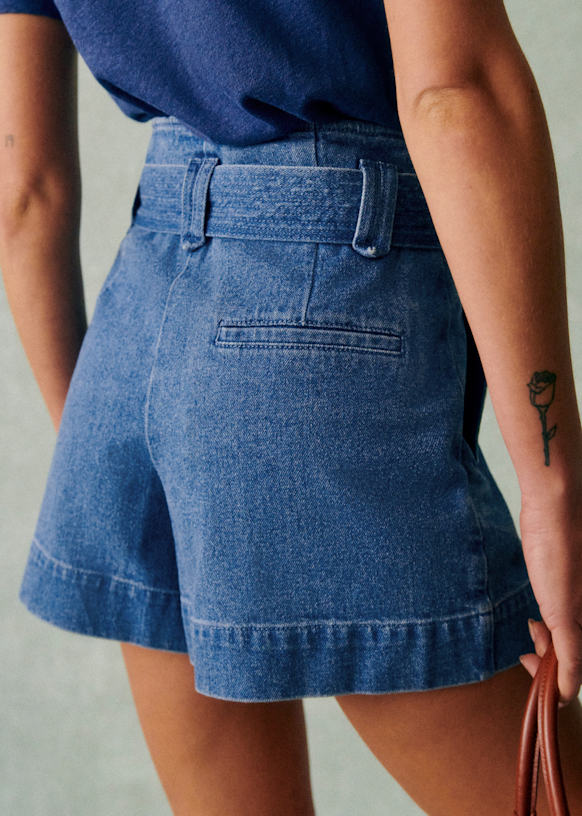 Short New Rome - Denim a righe - Cotone biologico - Sézane