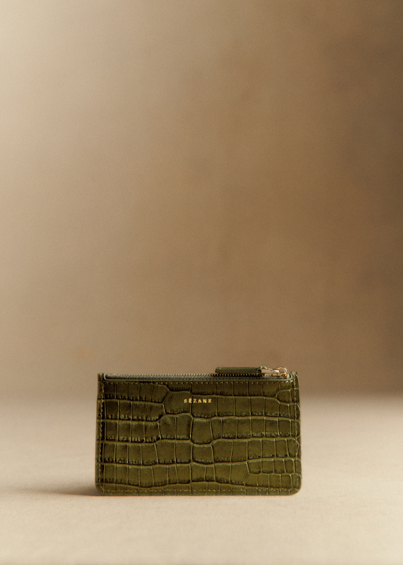 Alfred Large Card Holder - Olive Green Crocodile Print - Bovine