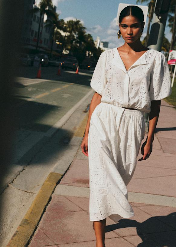 Nicole スカート - エクリュ ハンキー 無地 刺繍 - オーガニック