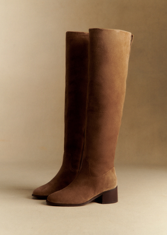 Molly Low Thigh-High Boots Light Taupe Bovine leather Sézane