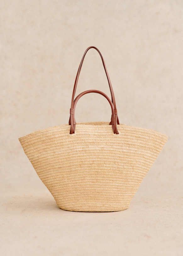 Justine Maxi Basket Bag - Raffia Coffee Stripes - Raffia