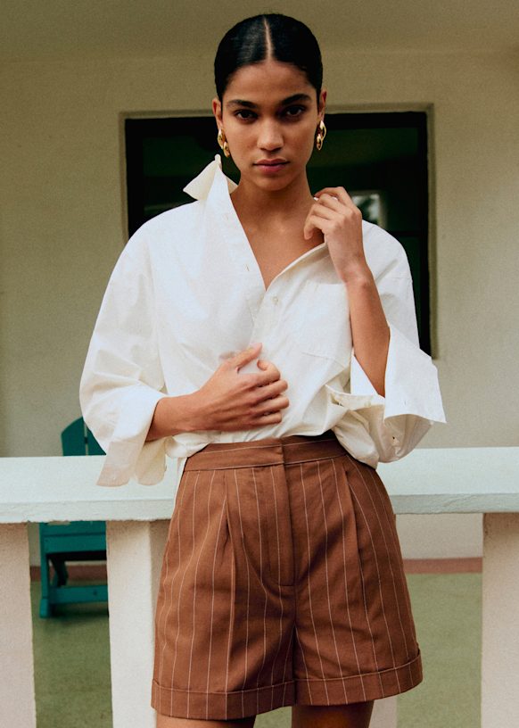 Dogan Shorts - Chocolate Cream Tennis Stripes - GRS-certified