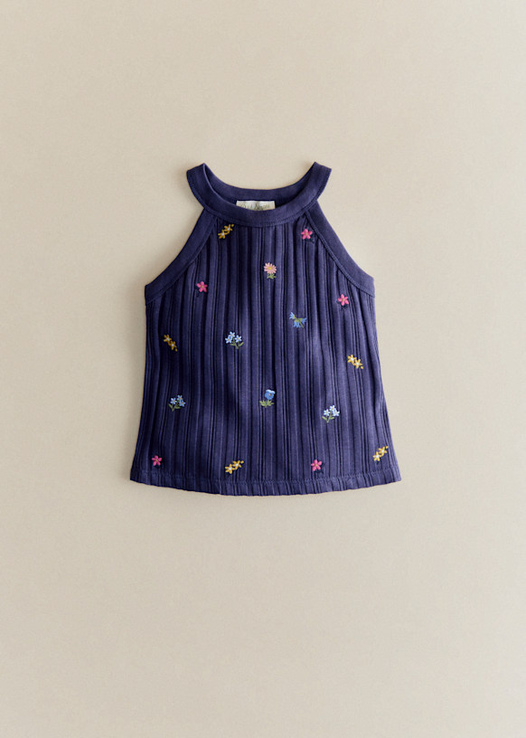Abbie Top - Navy with Floral Embroidery - Organic cotton - organic