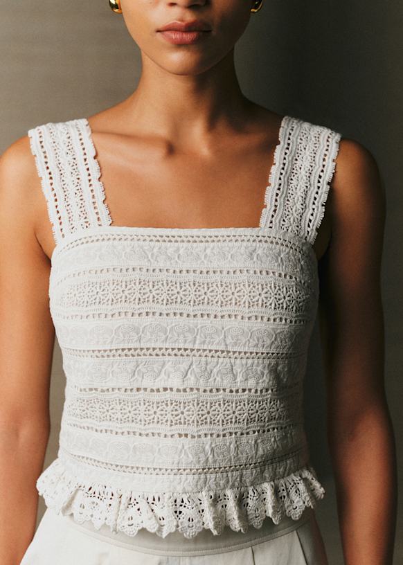 Leonard Top - Ecru Guipure Lace - Organic Cotton - Sézane Leonard Top - Ecru Guipure Lace - Organic Cotton - Sézane