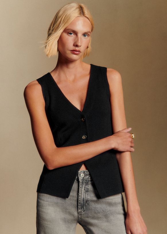 Carter Cardigan - Black - Merino Wool - Sézane