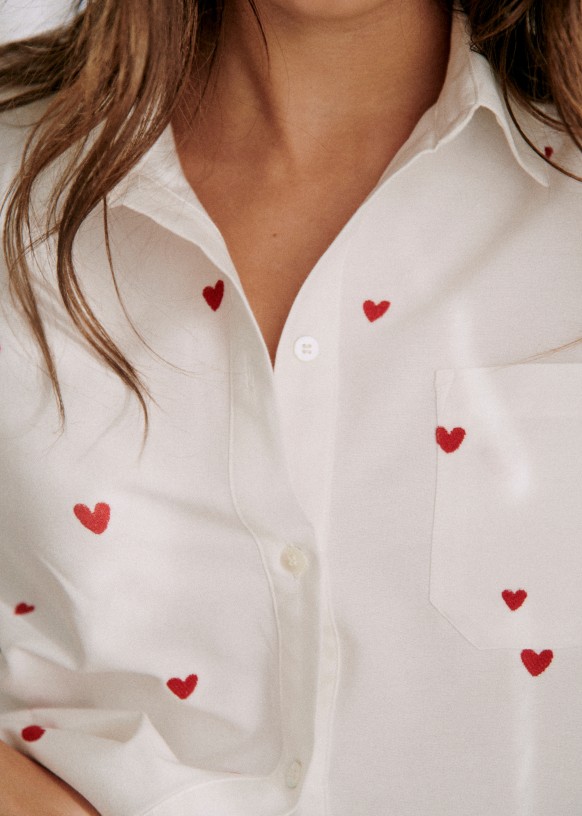 Chemise Tomboy Broderie Coeurs Rouges Coton Biologique Sezane