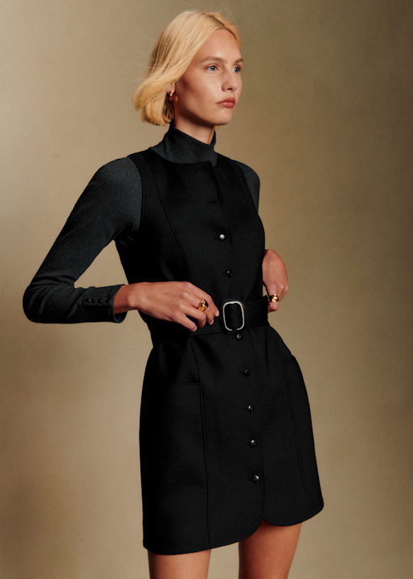 black dress with brown buttons Boden Women's Ivy Placket Cotton Midi Dress in Brown main image 1