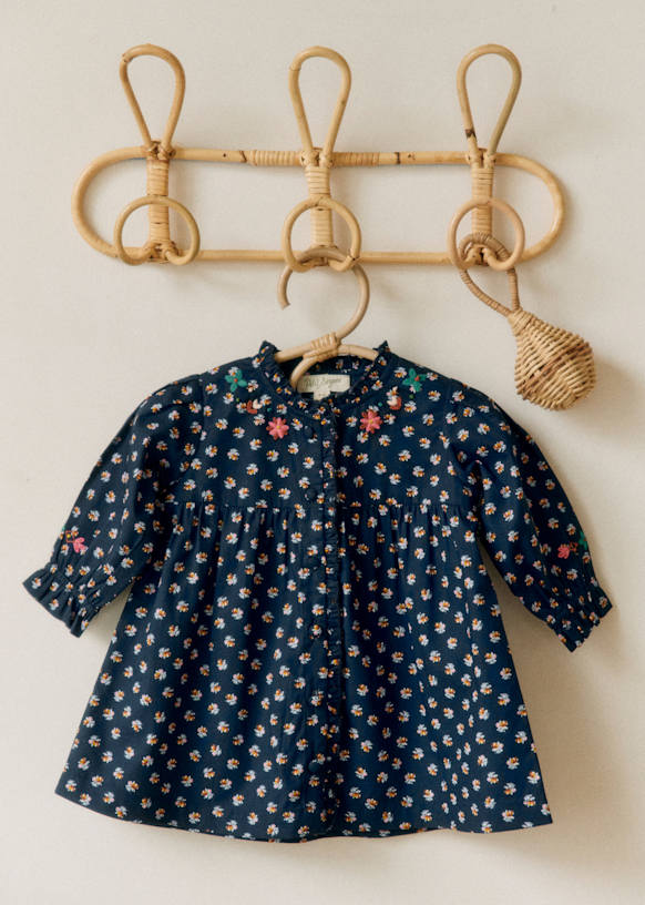 Romy Dress Marine / Fleurs Noisette Organic cotton organic