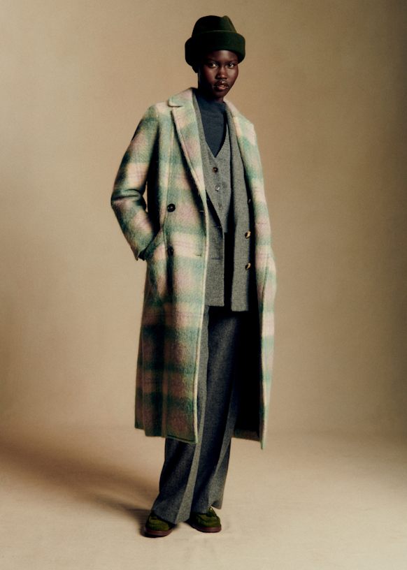 Viktor Coat - Camel Blue Pink Checks - Acrylic - Sézane