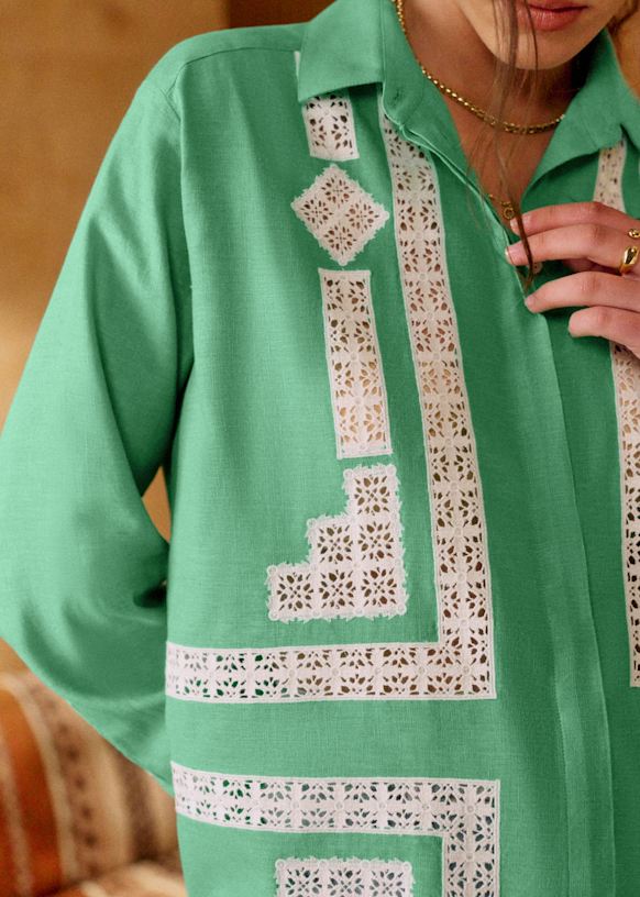 Marzia Shirt - Sézane x Lucia Vergara - Green with Lirio Ecru